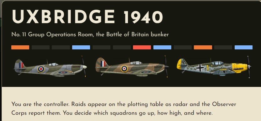Aircraft from the Battle of Britain game